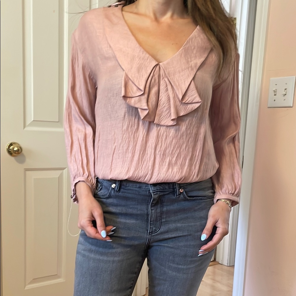 Zara Pink Ruffled Bib Collar Blouse